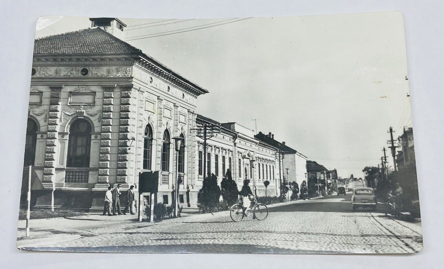 Vintage Postcard Belgrade Serbia Old Cobble Street Buildings Bicycle Riders P2
