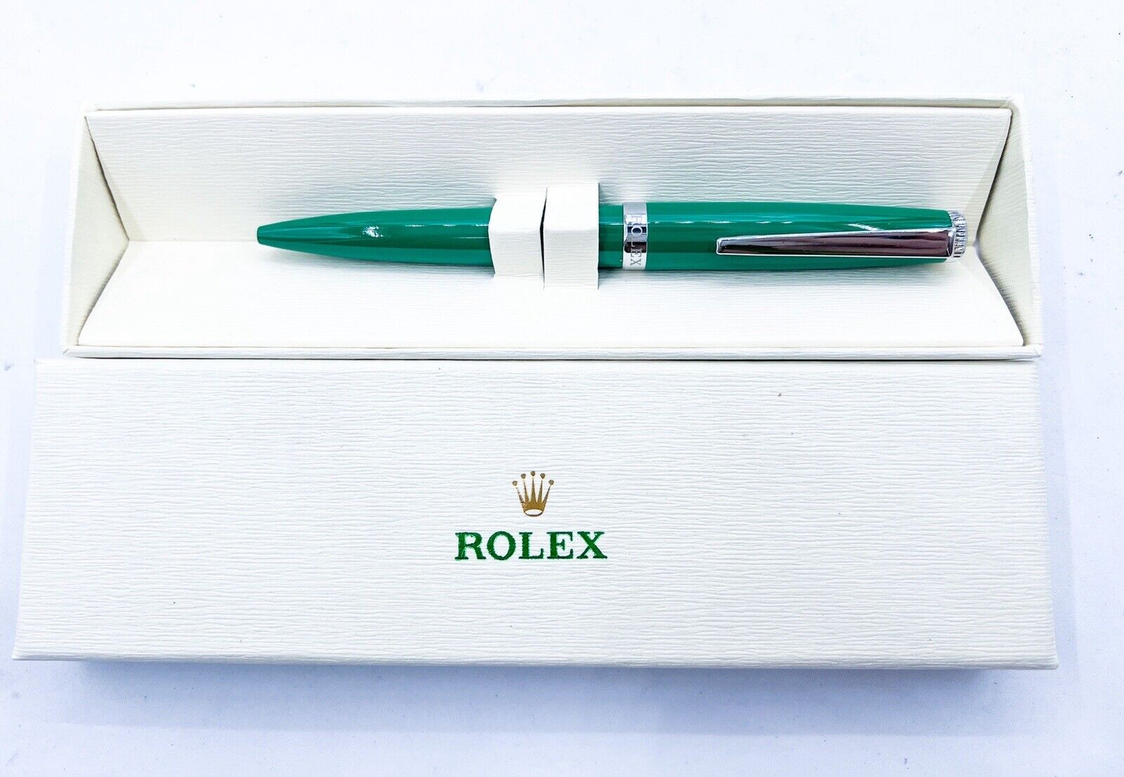 NOS Boxed Rolex Ballpoint Pen Metal Green Lacquer Twist 