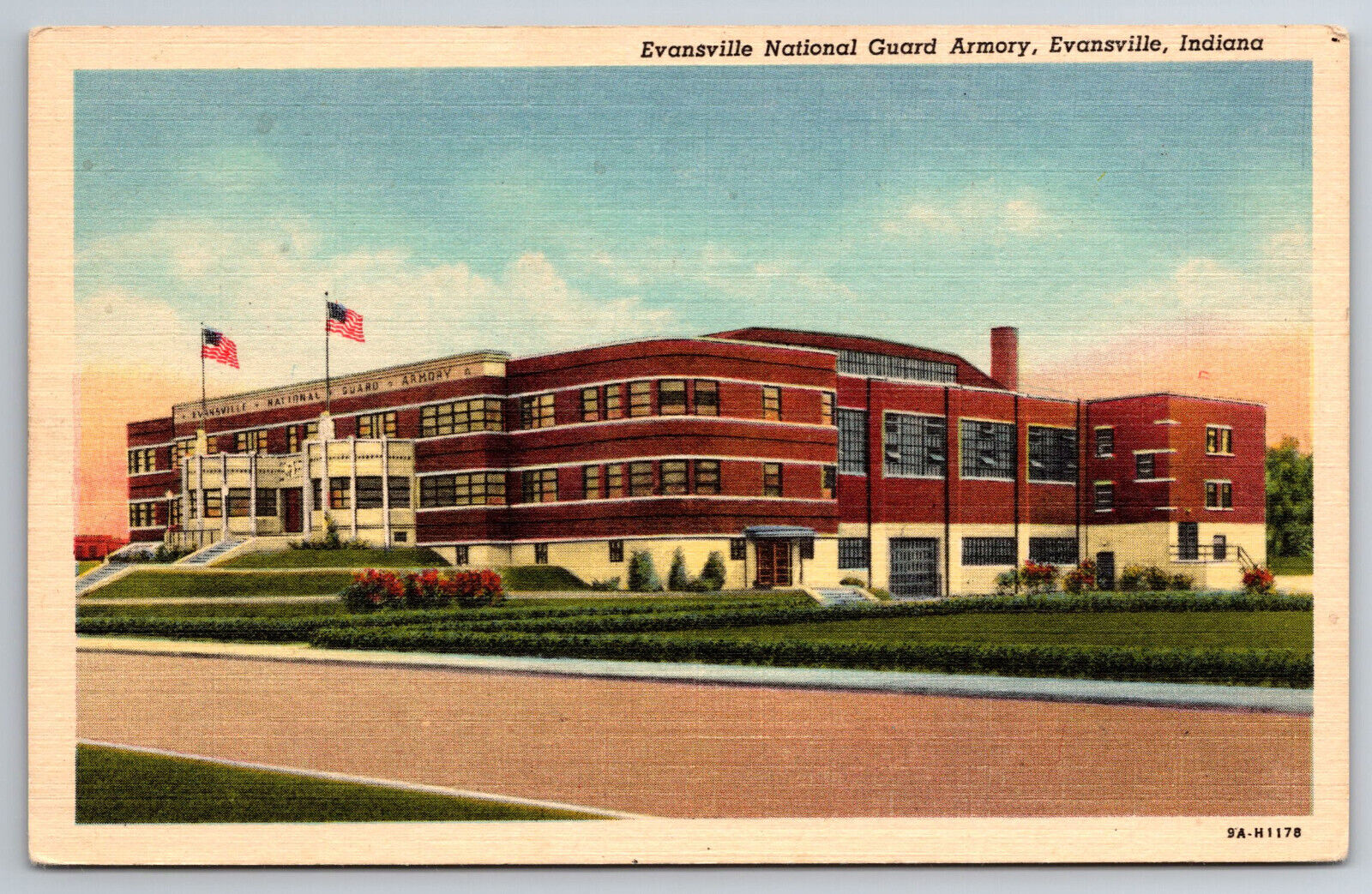 Vintage Postcard IN Evansville National Guard Armory Linen ~7452