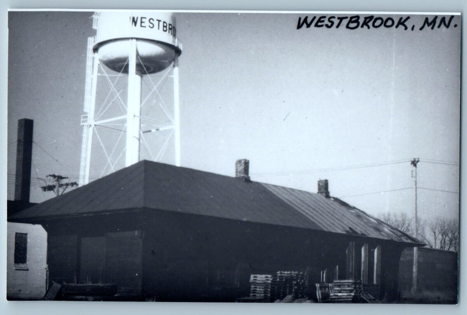Westbrook Minnesota MN Postcard Water Tower Depot Station c1960s RPPC Photo