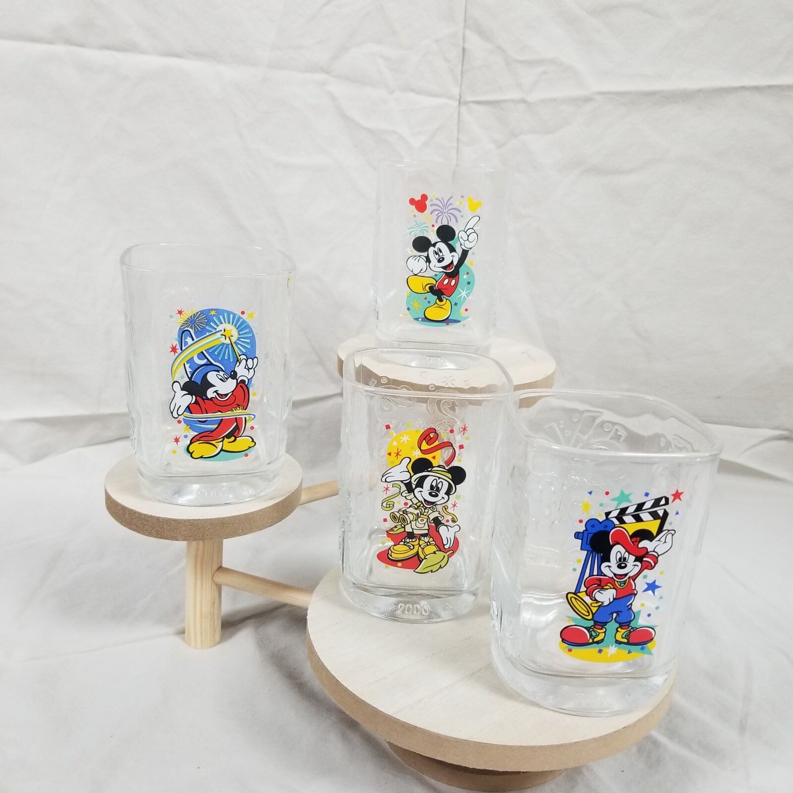 2000 Walt Disney World McDonald's Mickey Mouse Square Glasses Set of 4 Vintage