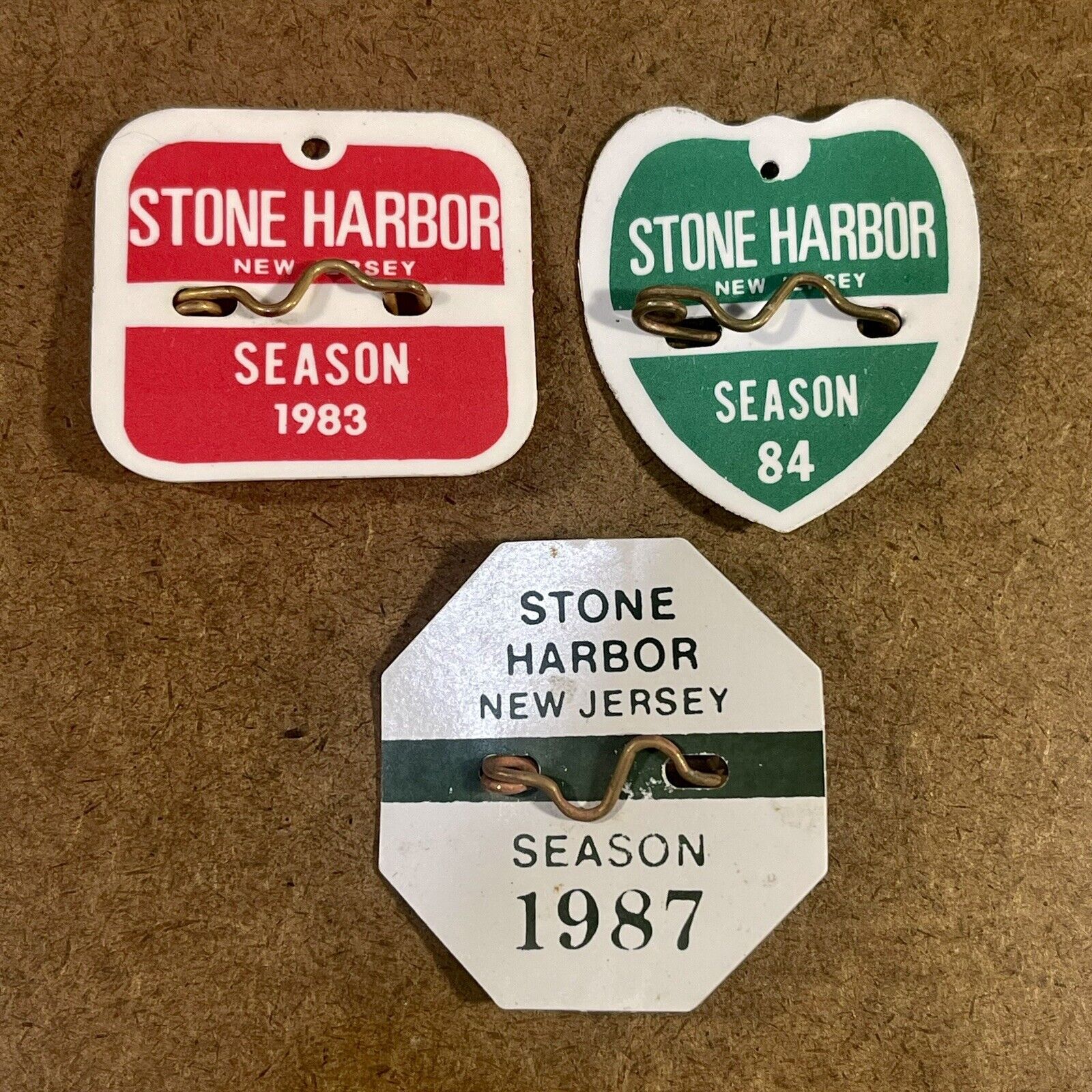 (3) STONE HARBOR NJ Beach Tags Badges / 83 84 87 / Vintage Jersey Shore
