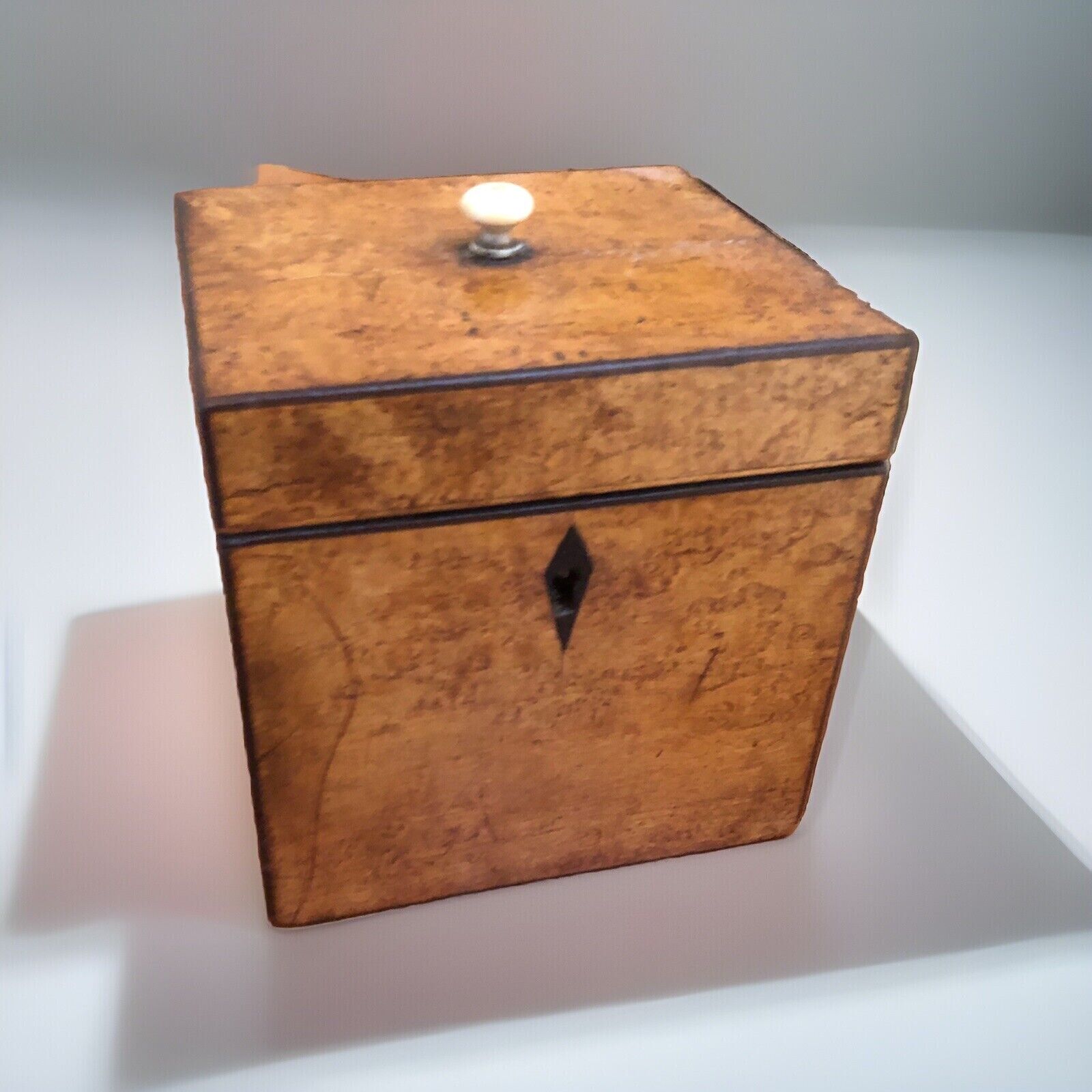 Antique 19th century wood Maple Georgian tea caddy box with Bone Handle