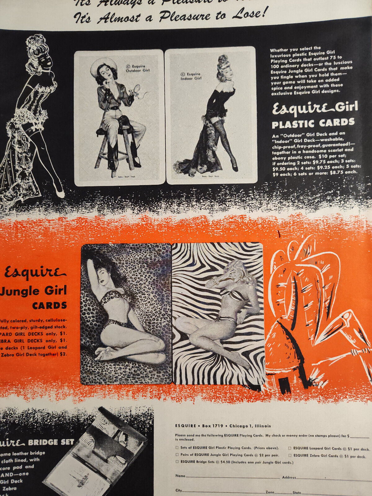 1948 Original Esquire Art Ad Advertisement for Esquire Jungle Girl Cards