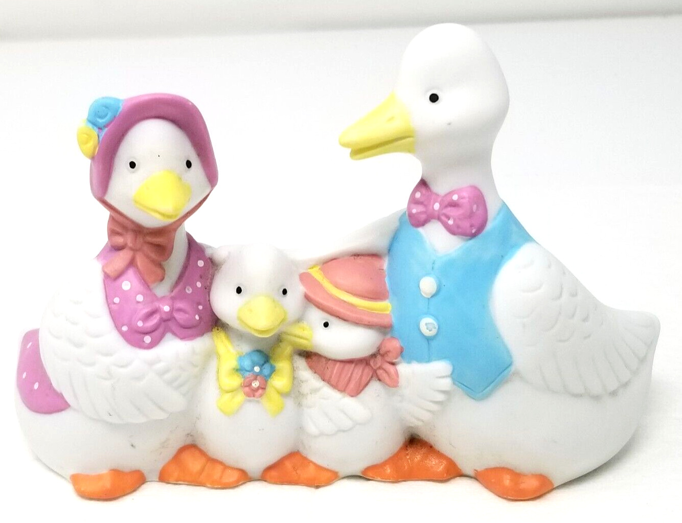 Goose Family Pastel Easter Figurine Porcelain Vest Hat Scarf Vintage