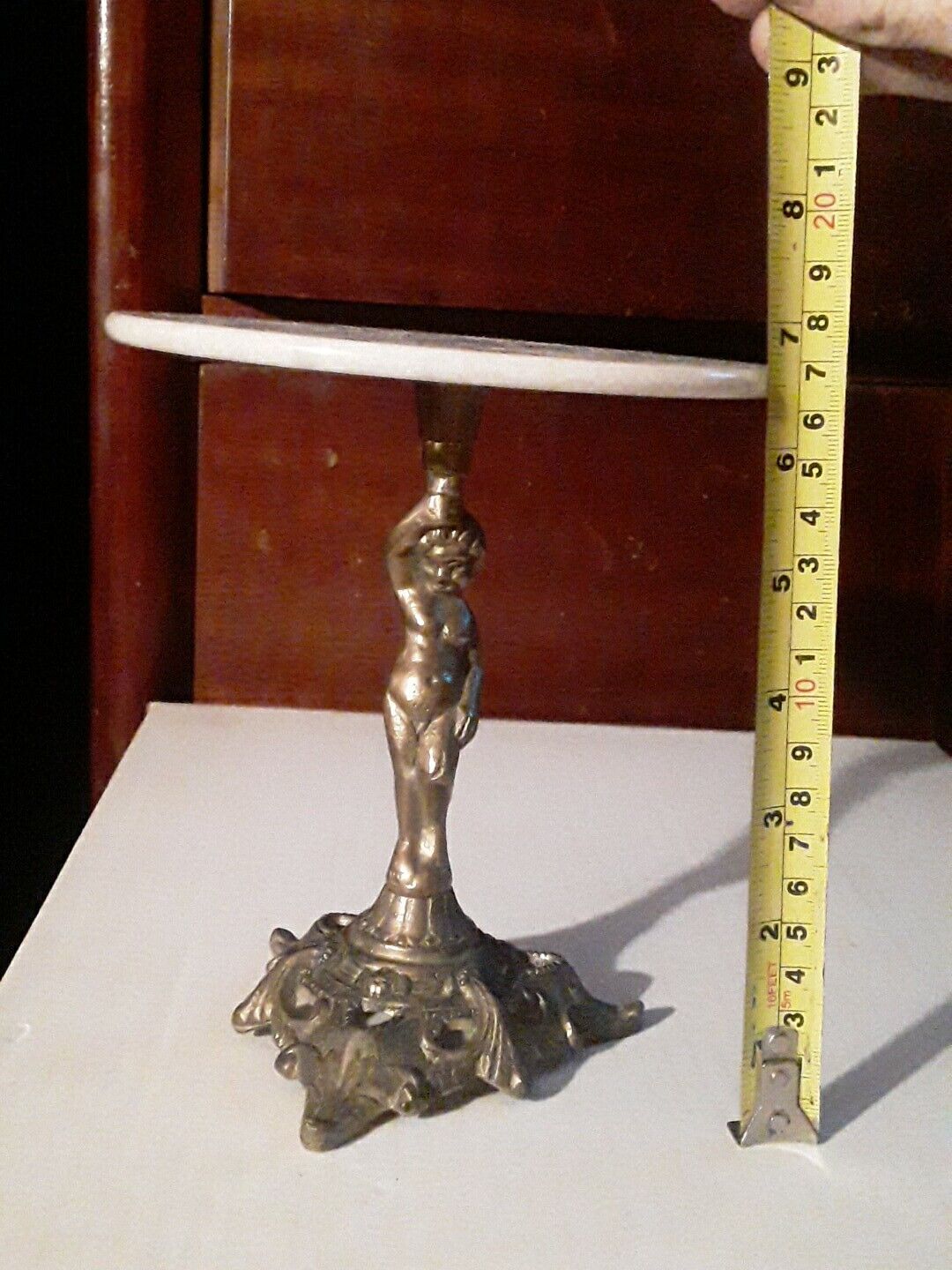 1960s Nude Cherub Marble Top Brass Pedestal, Display Pedestal with Marble Top
