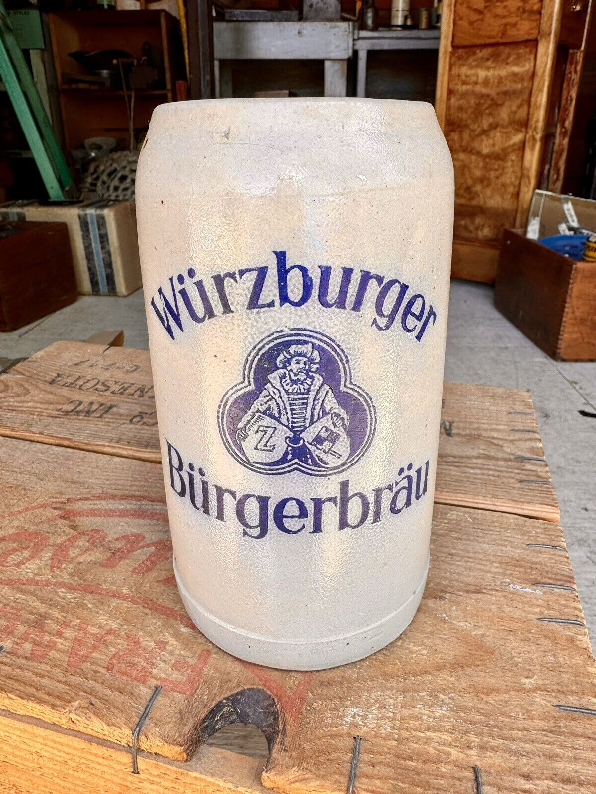 Rare Vintage WURZBURGER Burgerbrau 1L Stoneware Beer Mug Germany