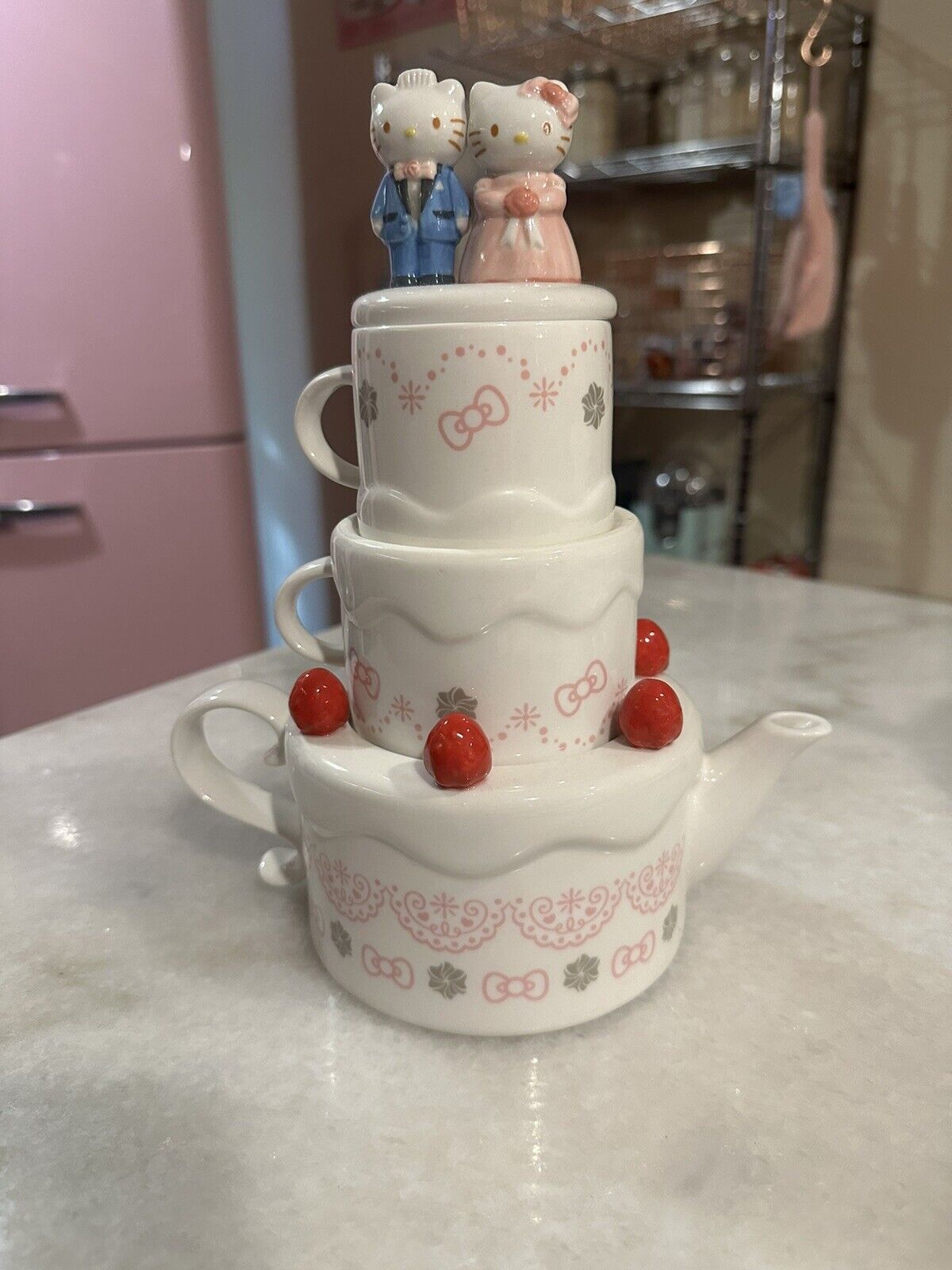 Rare Hello Kitty Cup Kitty Daniel Teapot & Mug Set Wedding Cake Japanese