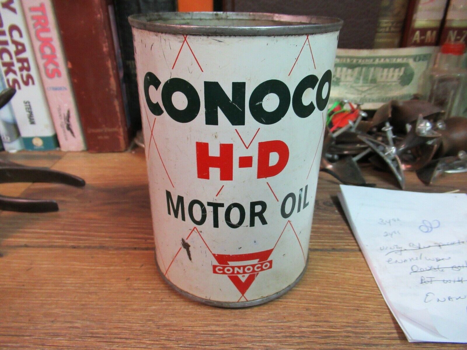 EARLY 1 qt CONOCO H-D MOTOR OIL ONE QUART METAL CAN 1 CONTINENTAL OIL CO. 