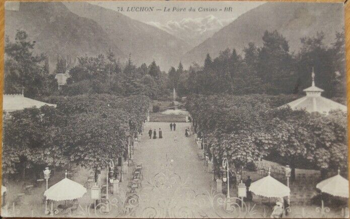 Bagnères-de-Luchon, France 1922 Postcard: Parc du Casino