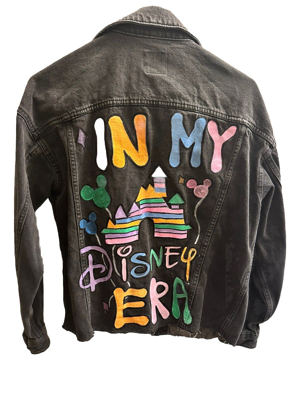 Custom Painted - Disney Black Jean Jacket “in My Disney Era “ Castle Wom XS