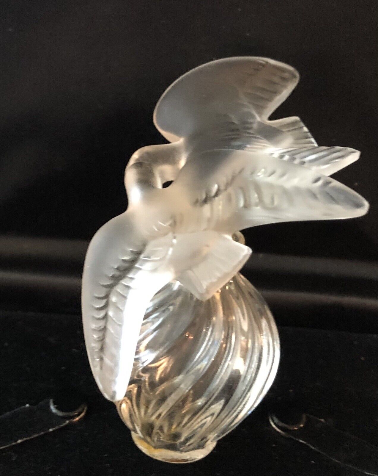 Vintage Lalique Side Script Signature Double Dove Perfume Bottle