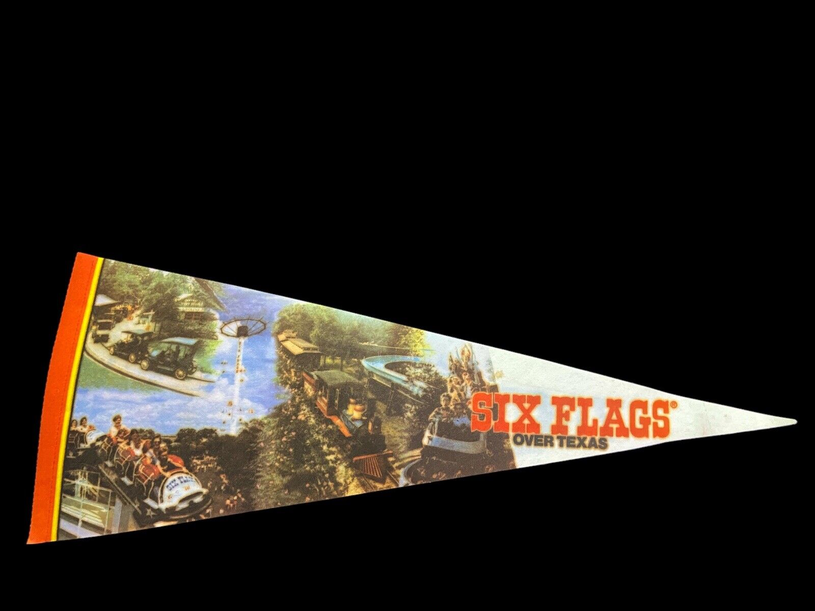 Vintage Six Flags over Texas SOUVENIR Pennant Collectible. Tag Still On Back