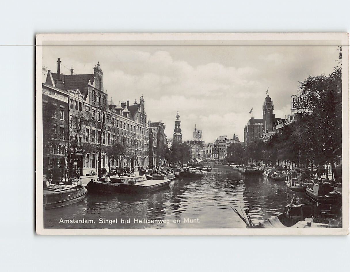 Postcard Singel Canal Amsterdam Netherlands