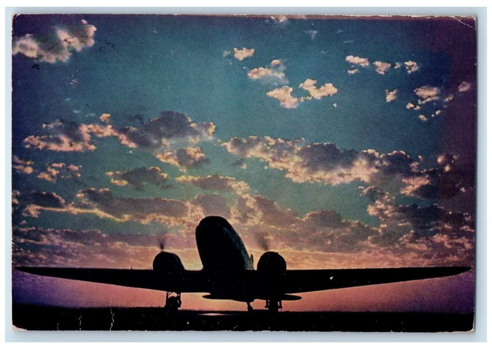 1941 United Mainliner Coast To Coast Flight Airplane Los Angeles CA Postcard