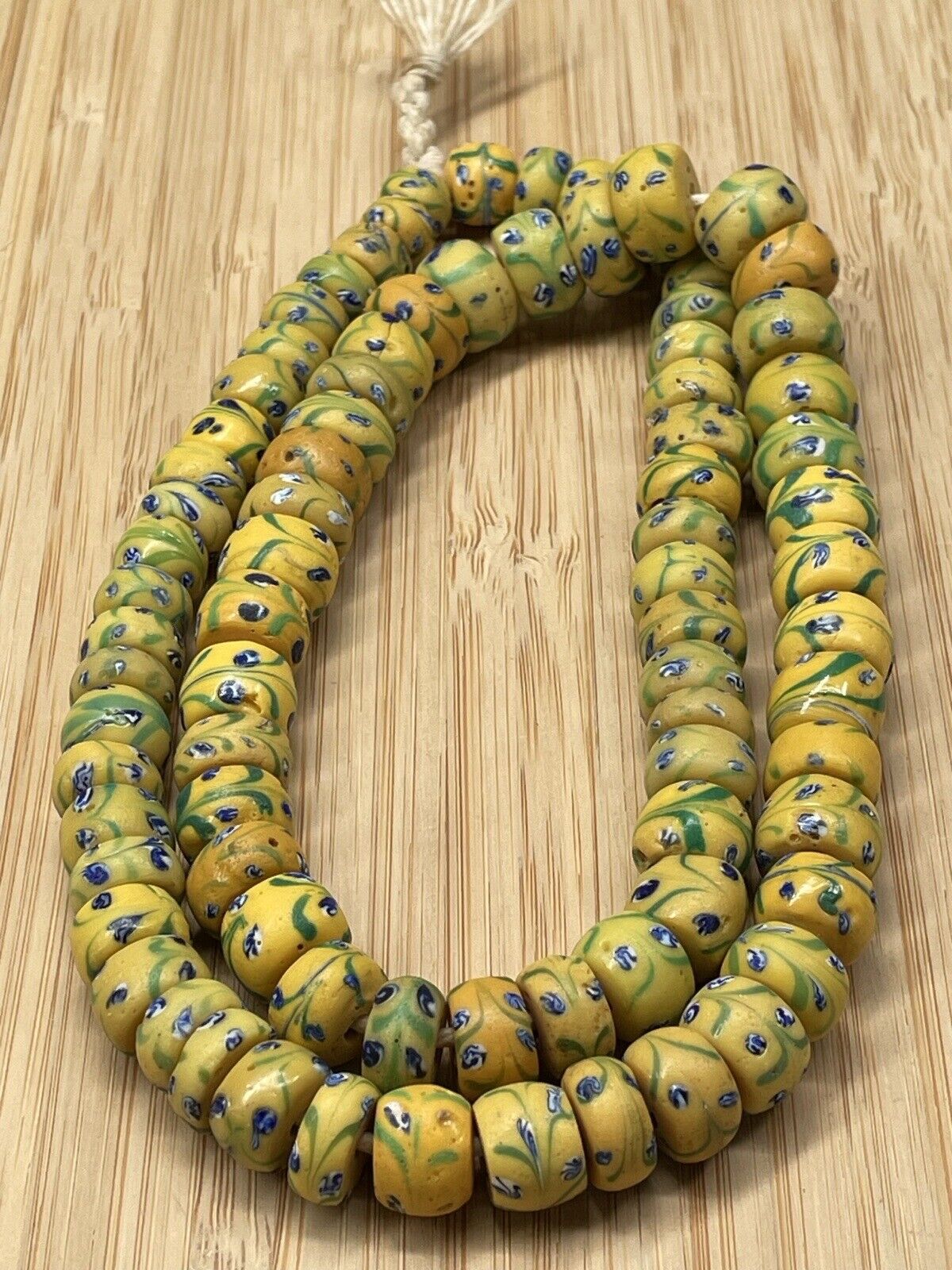 African Trade Beads Antique Venetian Fancy Yellow Floral Rondelles RARE