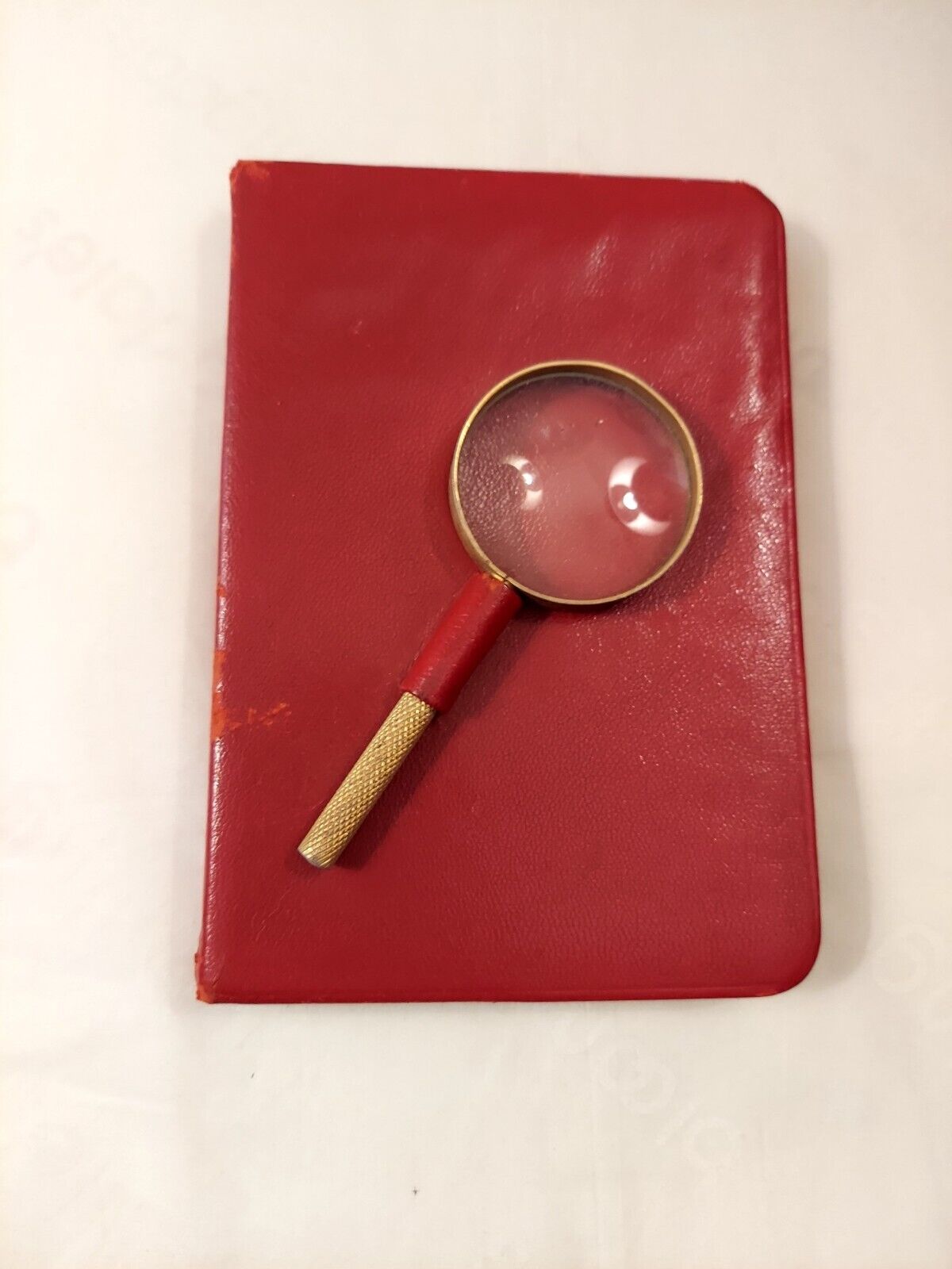 Vintage Red Leather Pocket Atlas With Magnifying Glass