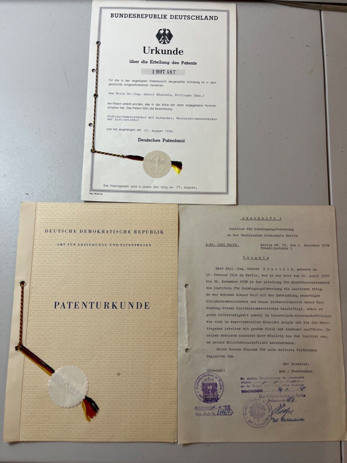 German Patents Dr. Gunter Nusslein 40's & 50's