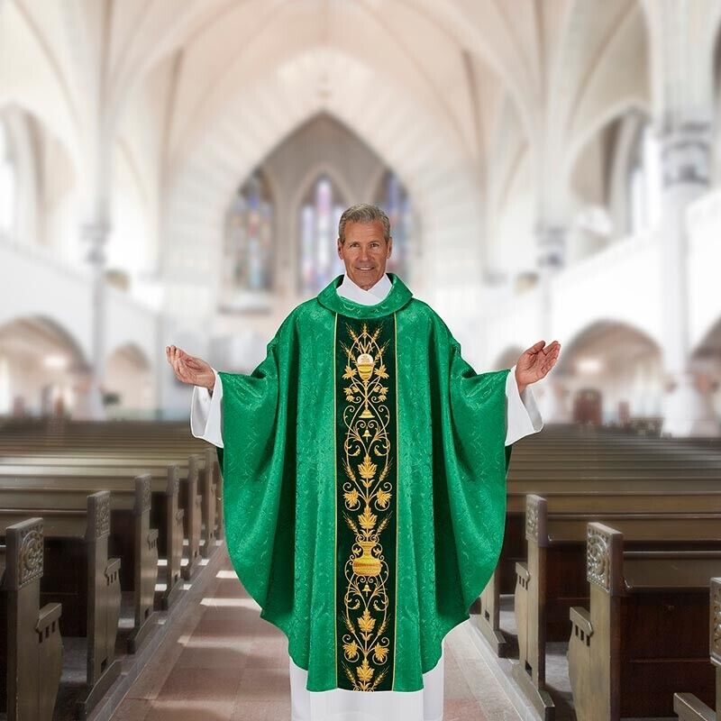 Corpus Christi Green Chasuble With Matching Stole Vestment for Church 51 In