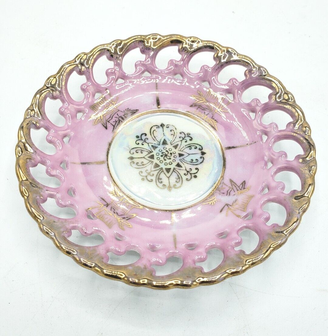Vtg Royal Sealy China Saucer Only - Pink Gilded Gold & Opalescent Pearlescent