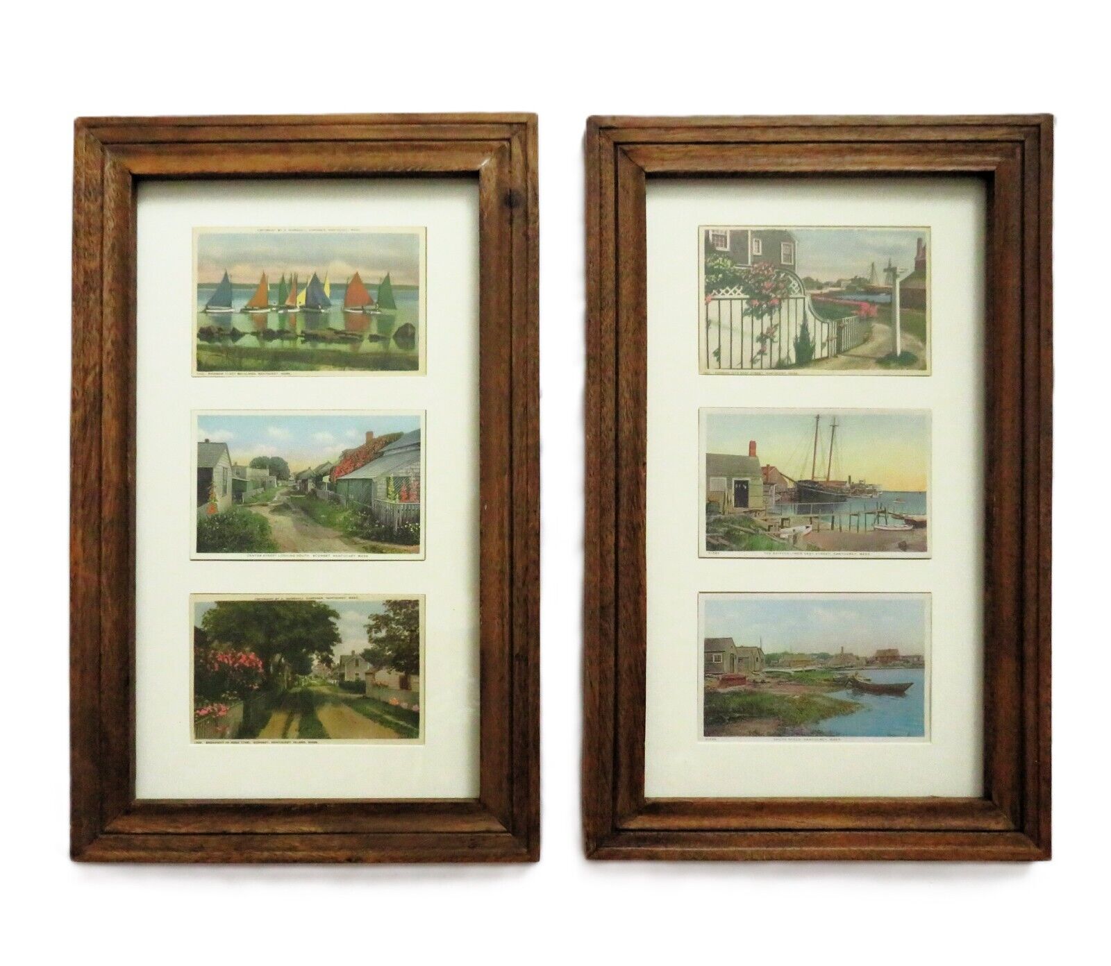Set of 6 Vintage Coastal Nantucket Island Postcards Prints Framed c. 1940s