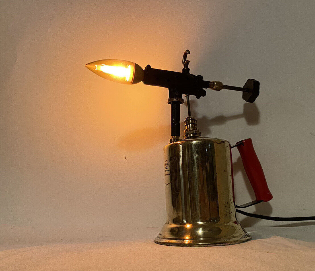 Antique Brass C&L Co Blow Torch Lamp Touch Technology, Man Cave Industrial Decor