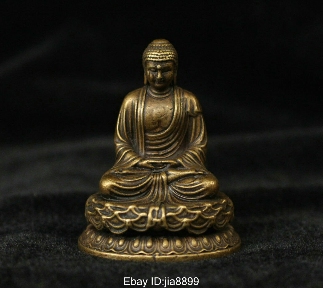 Tibet Buddhism Brass Copper Seat Shakyamuni Amitabha Buddha Statue Sculpture