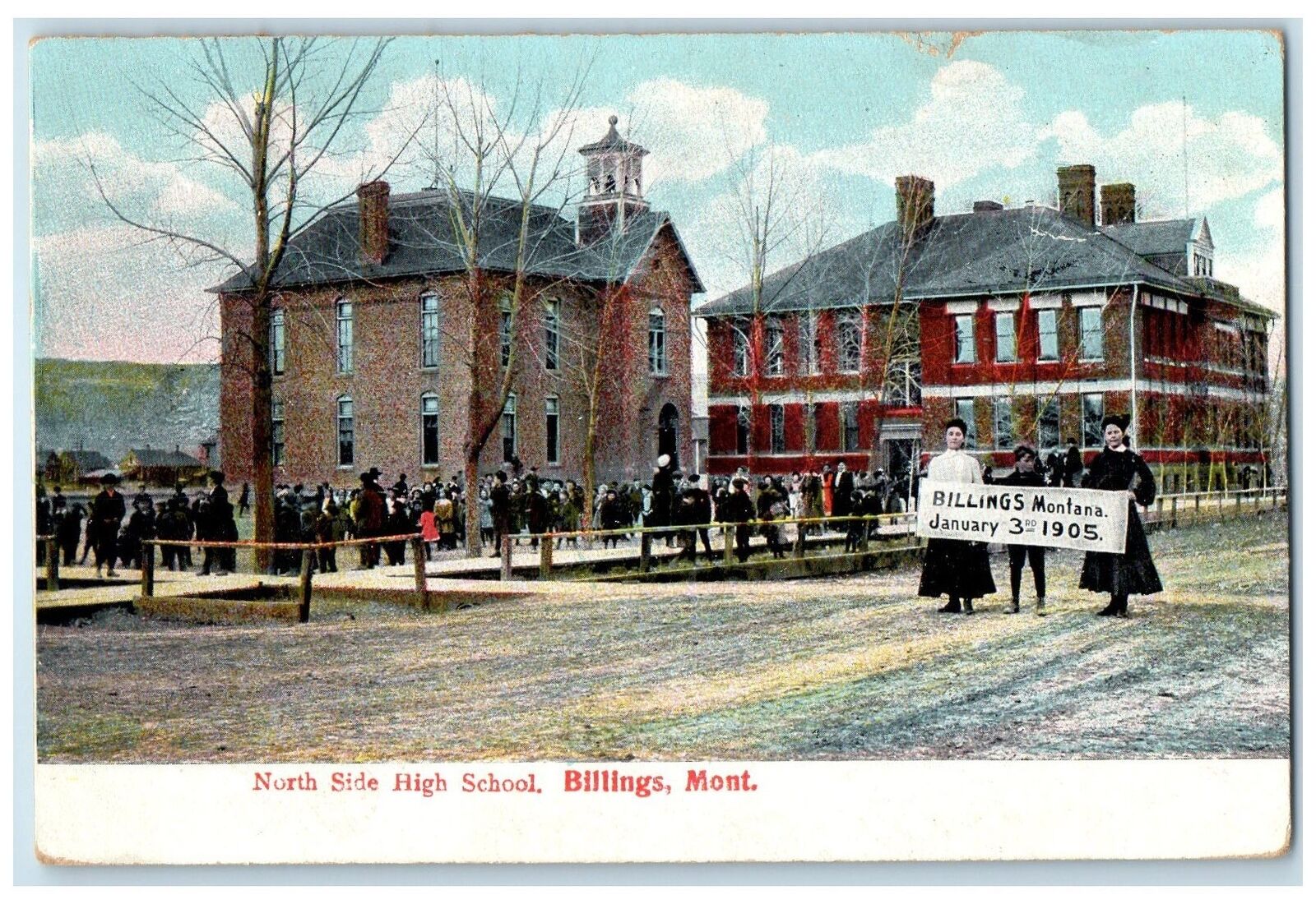 1909 North Side High School Building Exterior Scene Billings Montana MT Postcard