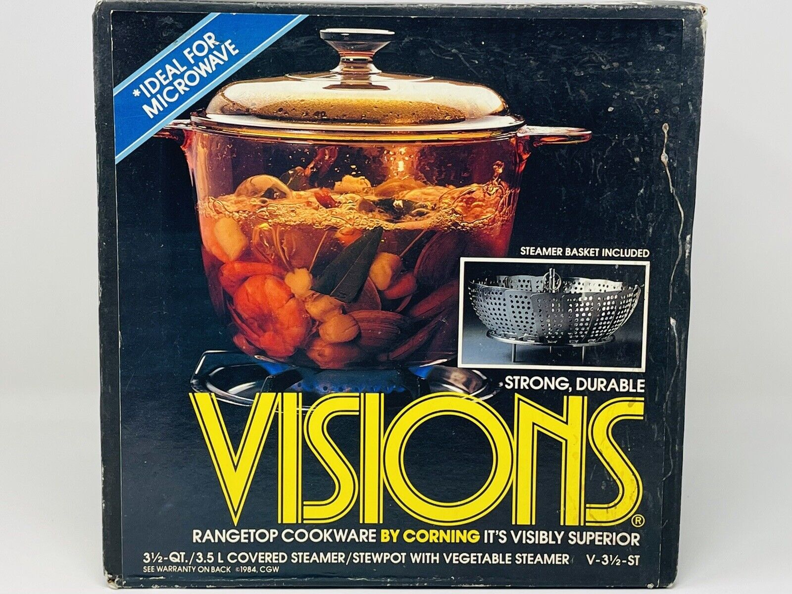 NOS Corning Ware Visions Amber Covered Steamer Stew Stock Pot 3.5 QT Sealed