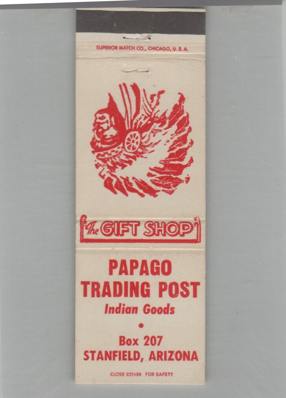 Matchbook Cover Papago Trading Post Indian Goods Stanfield, AZ