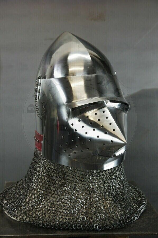 Custom SCA HNB 14 Gauge Steel Medieval Pig Face Bascinet Helmet w Aventail YT