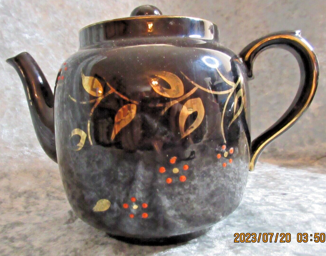 Vintage Price Bros England Red Clay Moriage Brown Hand Painted Teapot 6\