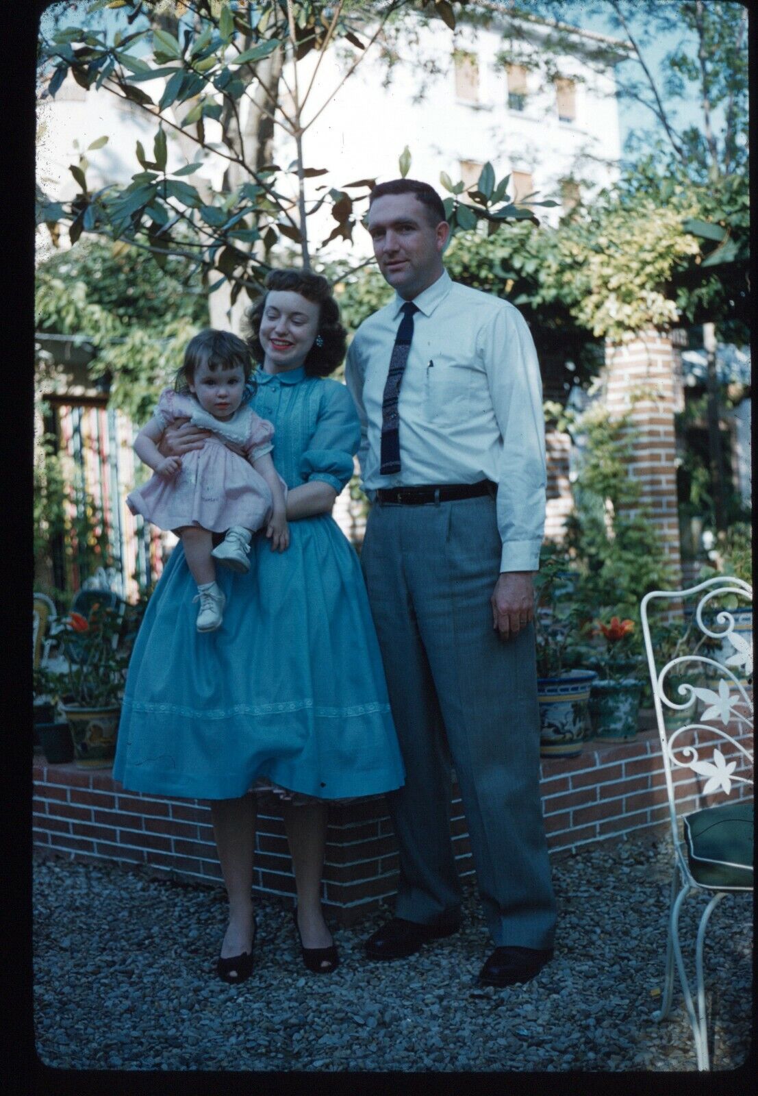 1960 Young Parents with Toddler in Garden 60s Vintage 35mm Kodachrome Slide