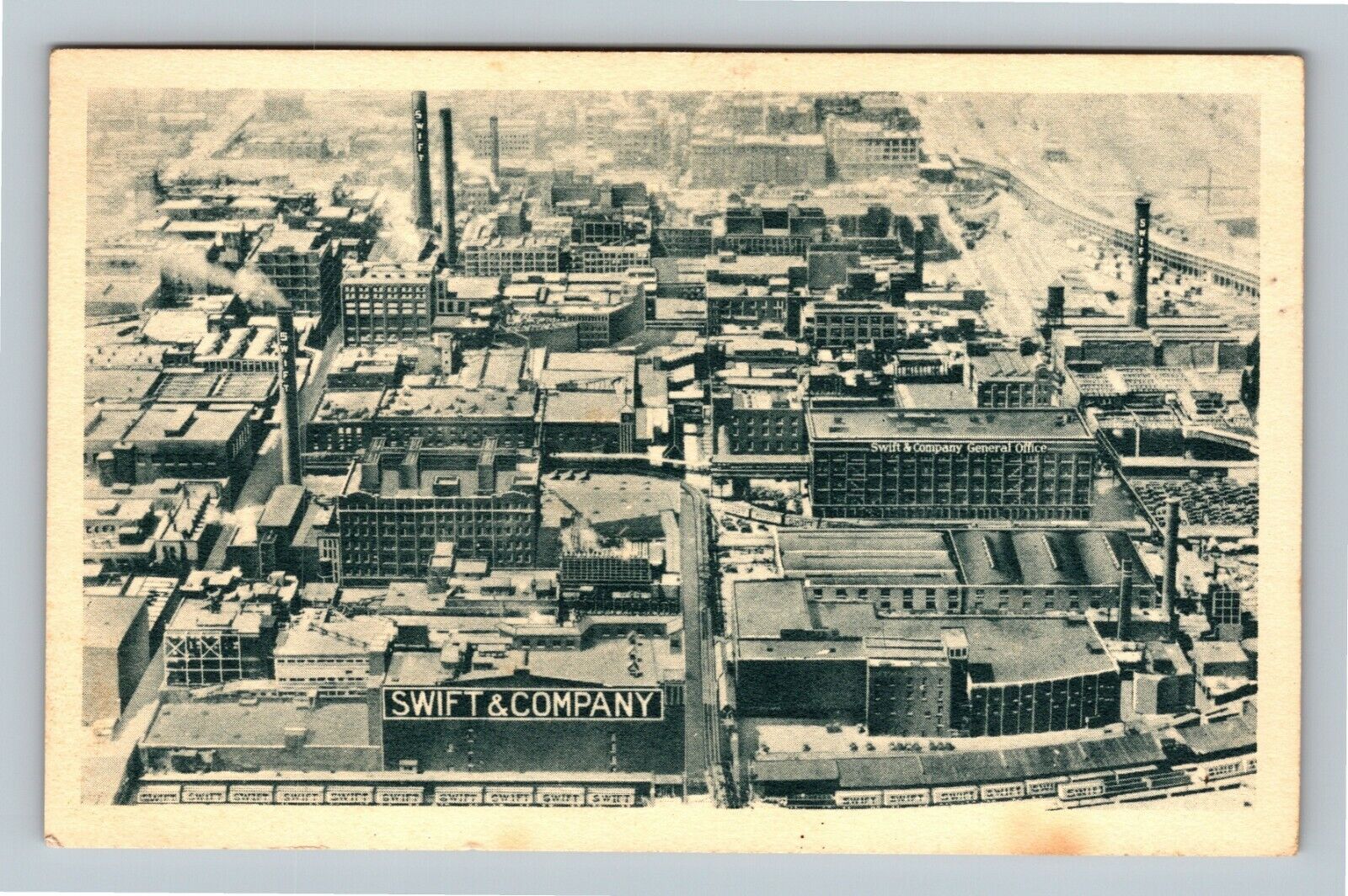 Chicago IL, Aerial View, Swift & Company, Illinois Vintage Postcard