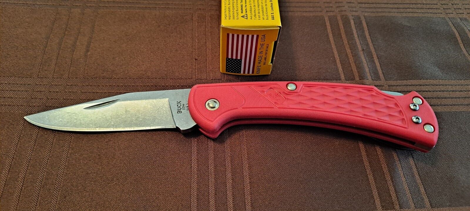 Buck 112 Slim Ranger Select Clip Point Blade W/Nail Nick Red Handle 100% U.S.A.