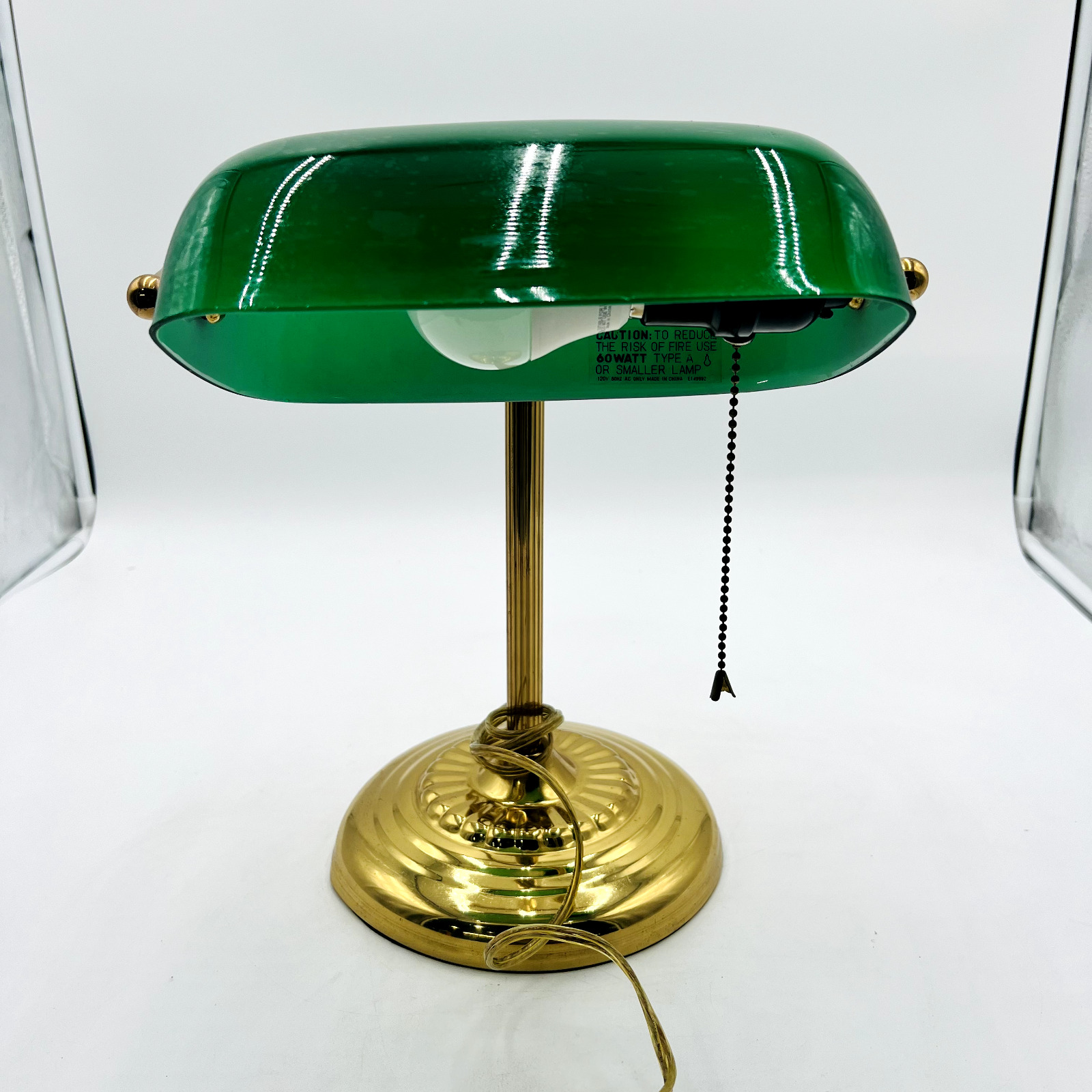 Vintage Bankers Brass Desk Lamp With Green Glass Shade