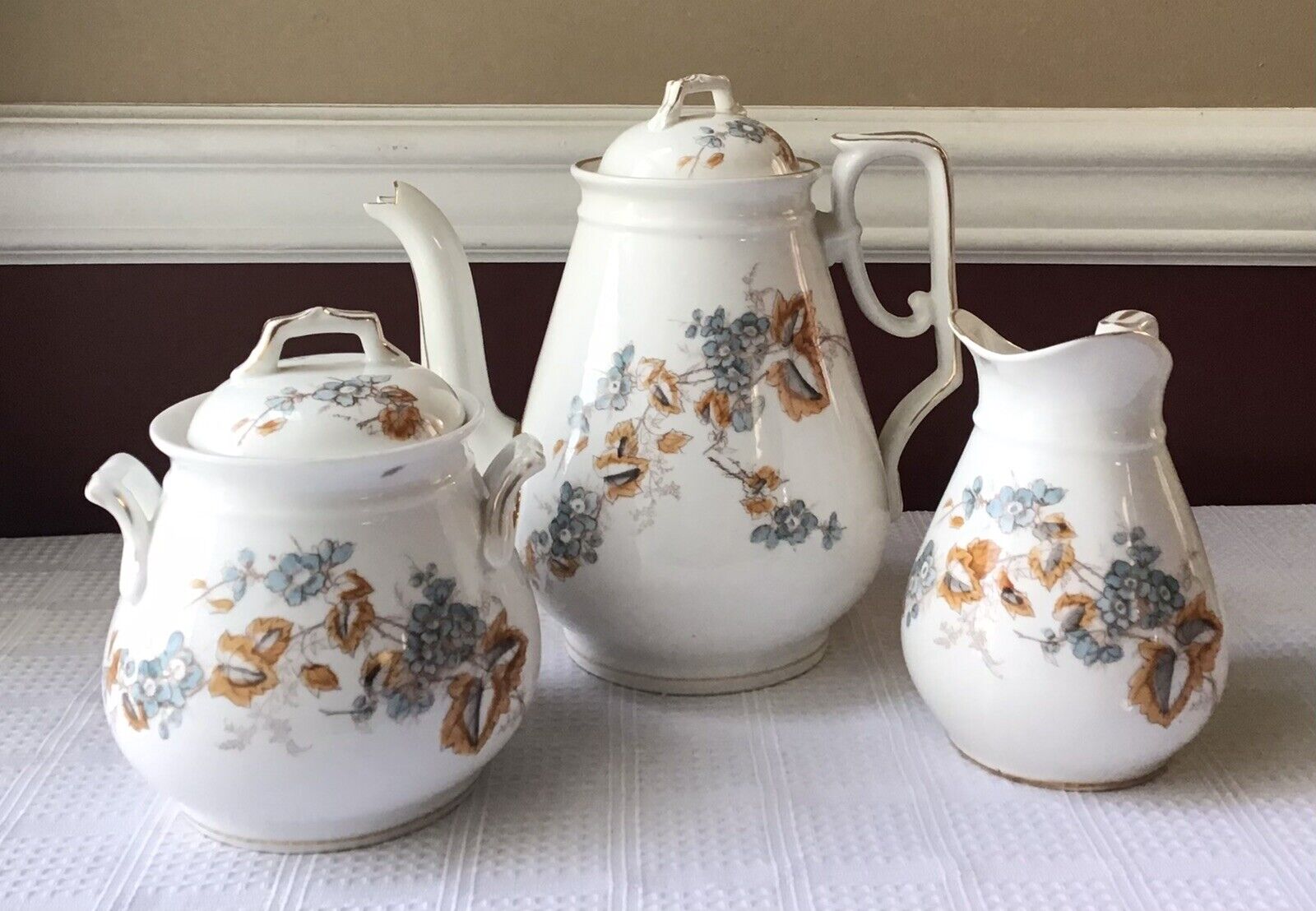 Antique C.T. Altwasser Porcelain Teapot, Sugar Bowl & Creamer (5-piece), Germany