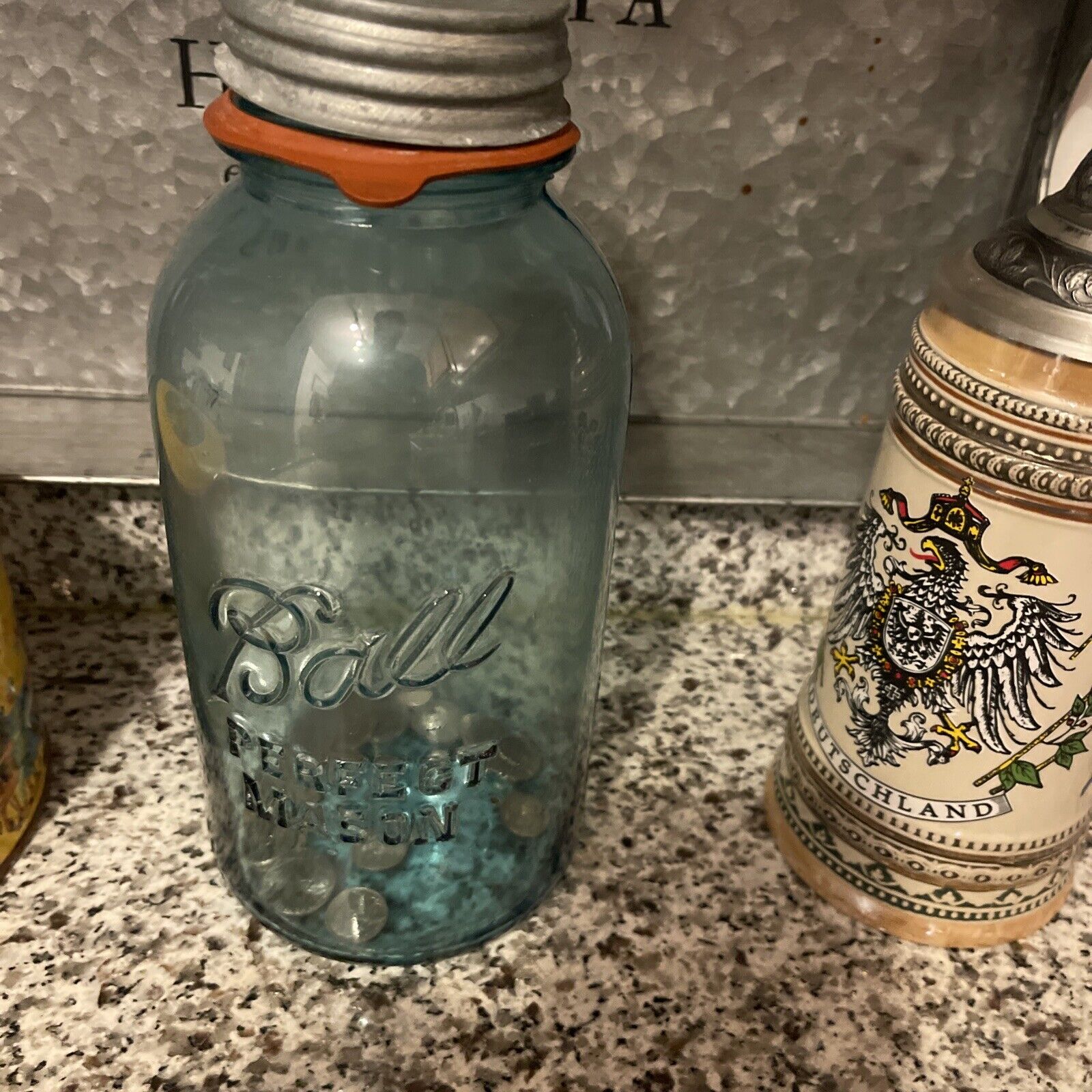 Antique Ball Perfect Mason BLUE Half Gallon Fruit Jar With ZINC LID NICE