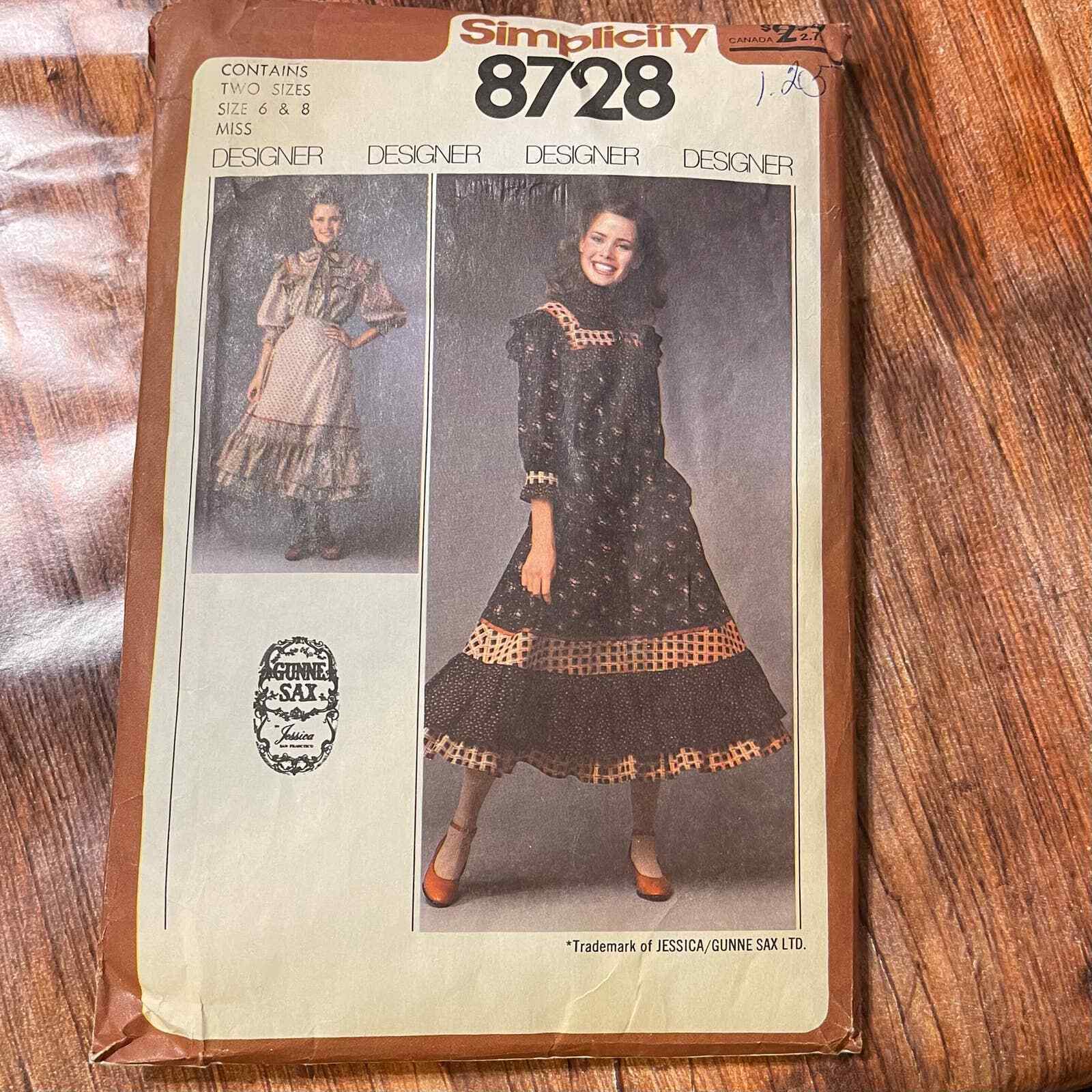 Gunne Sax Sewing Pattern Simplicity 8728 from 1978