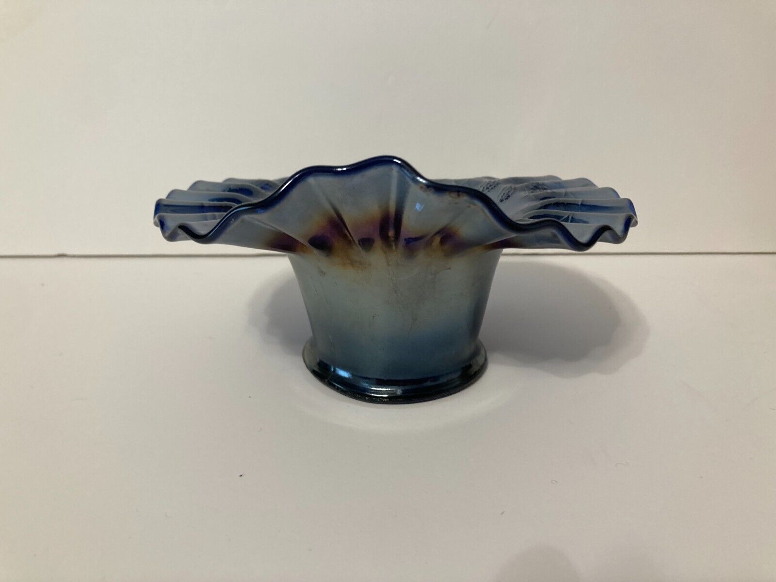 Vintage Blue Carnival Glass 6.5  vase