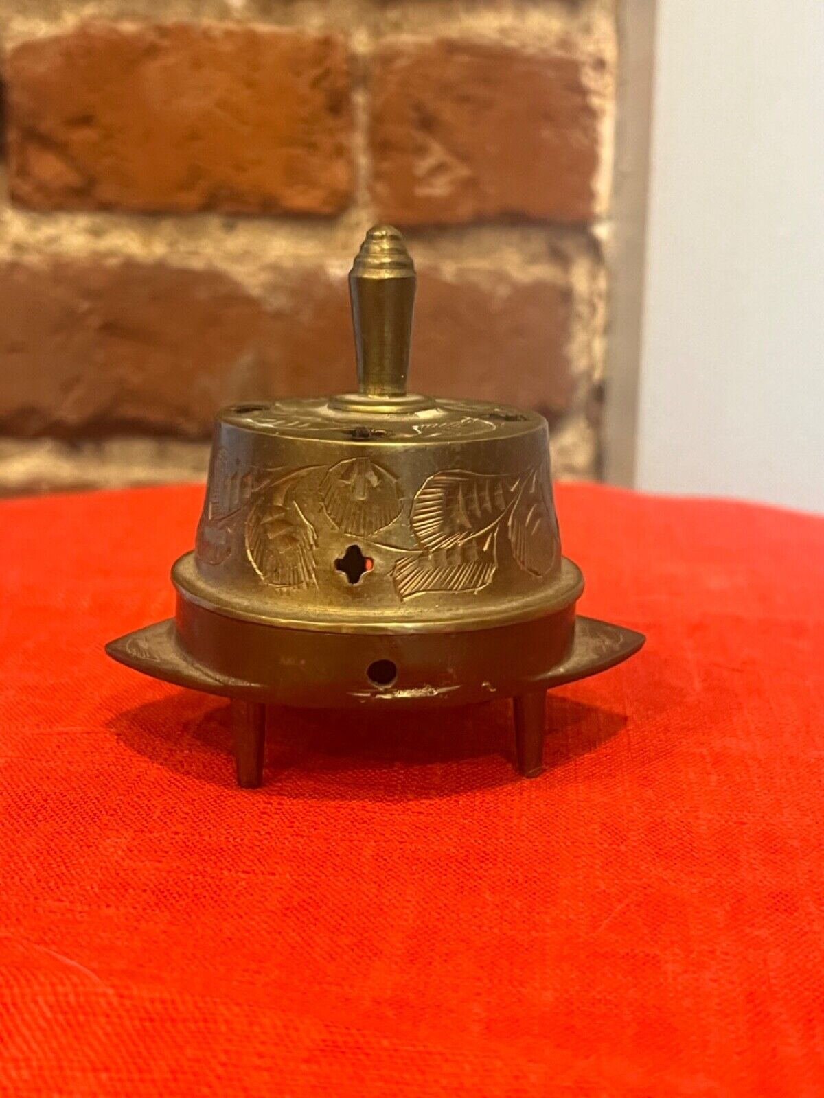 Vintage Brass Sarna India Etched Censure Incense Burner Bell 2 Piece 