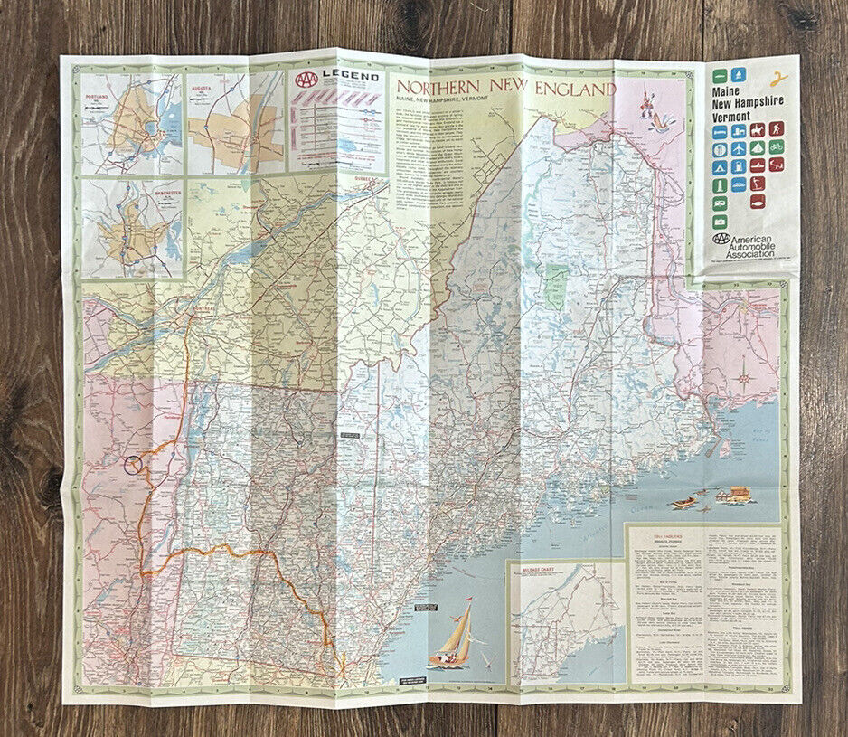 Vintage Maine New Hampshire Vermont American Automobile Association AAA Map