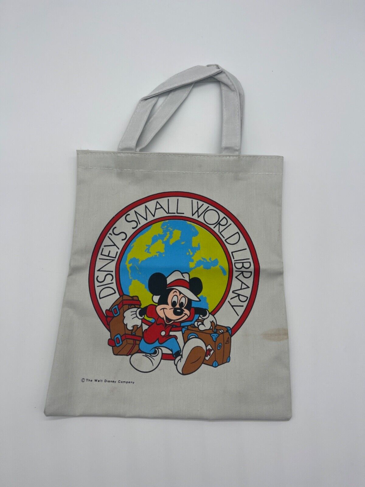 Vintage Disney's Small World Library Mickey Mouse Canvas Tote Bag Book Travel