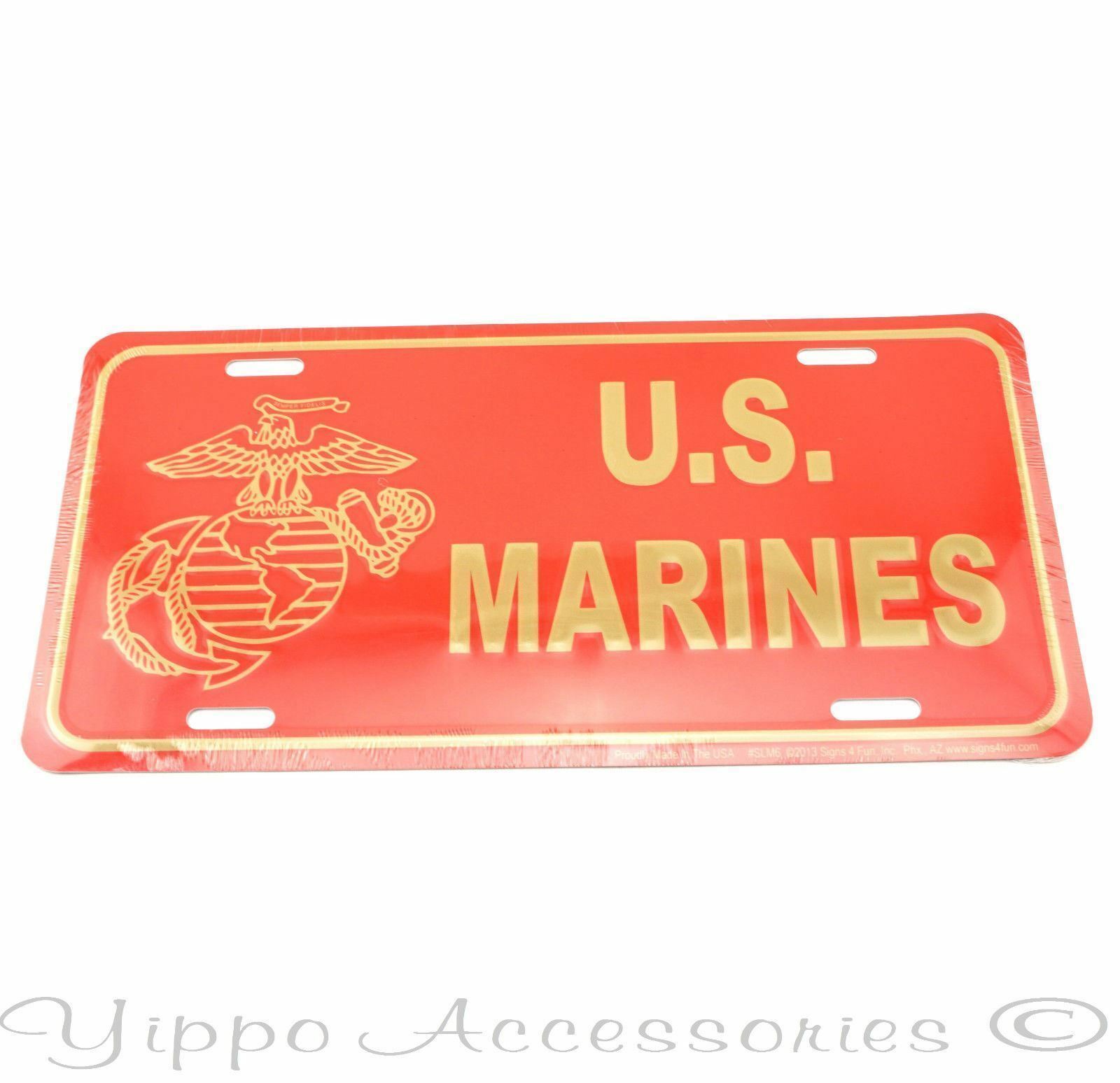 U.S. Marines USMC Red/Green Licensed Aluminum Metal License Plate Tag