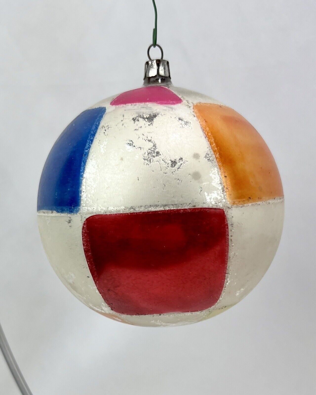 Antique Vintage Jumbo Round Mondrian style Color Block Glass Christmas Ornament