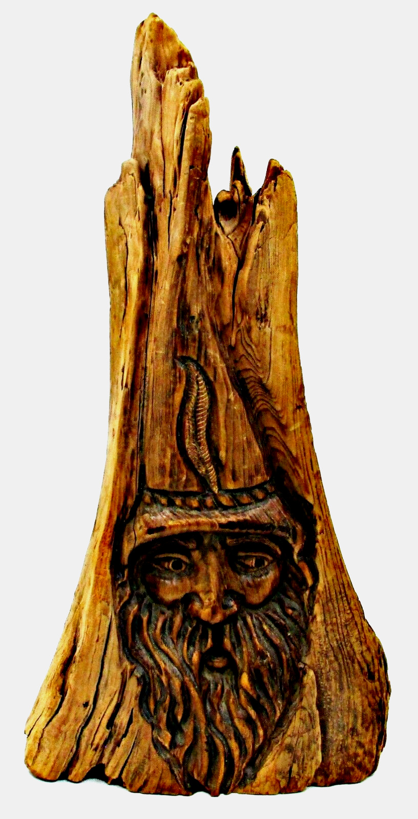 Vintage 90's Signed Jack Leslin Large Wood Carving Tree Spirit Wizard Folk Art