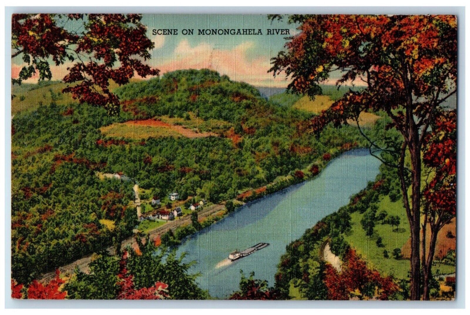 1939 Scene Monongahela River Morgantown West Virginia Antique Vintage Postcard