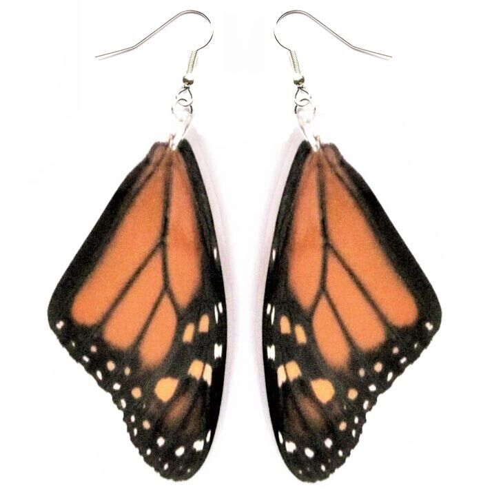 Danaus plexippus forewing orange monarch butterfly wing earrings