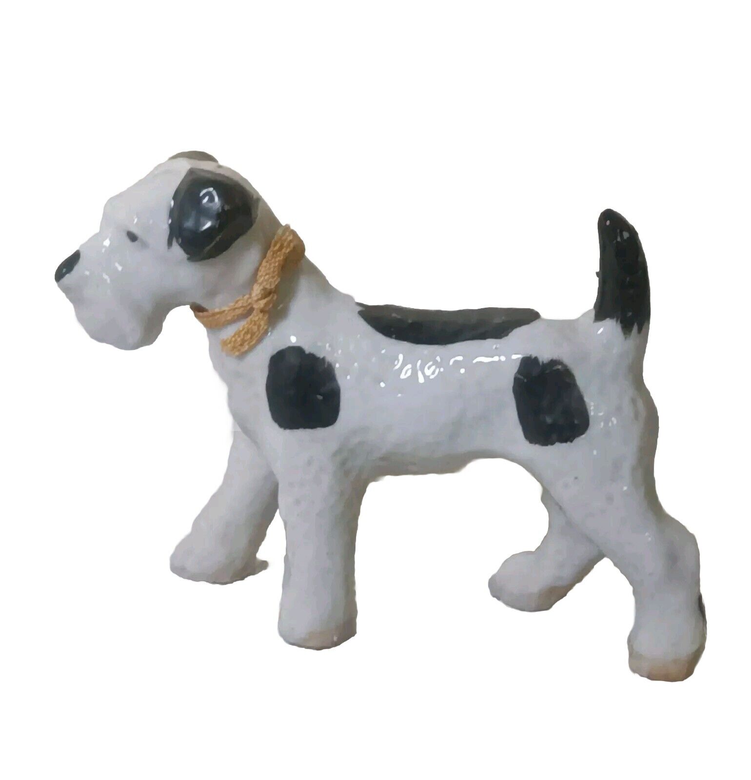 Airedale Terrier Figurine Porcelain Dog White Black spots Japan Granny core