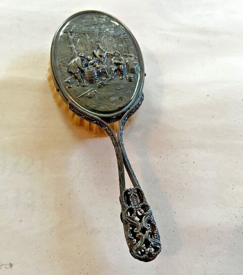 Vintage Miniature Embossed Silverplate Child's Hairbrush, made in Denmark